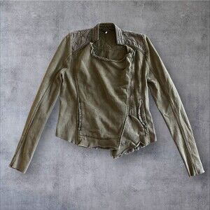 Free People Shrunken Moto Jacket Zip Up Mauve Medium Motorcycle Camo Green